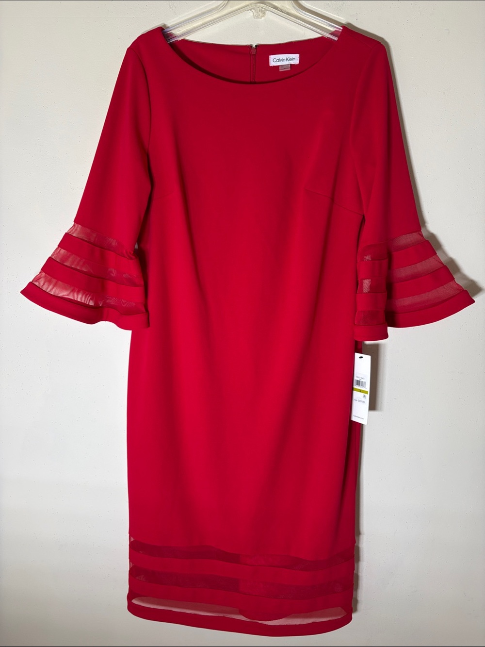 Calvin Klein Vibrant Red Bell Sleeve Midi Dress. 14. NWT.